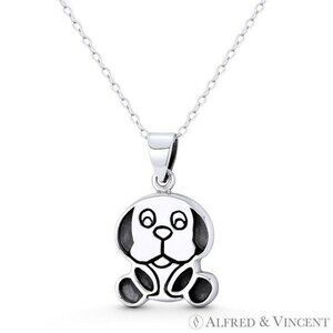 Basset Hound Puppy Dog Lover Animal Charm in Oxidized .925 Sterling Silver